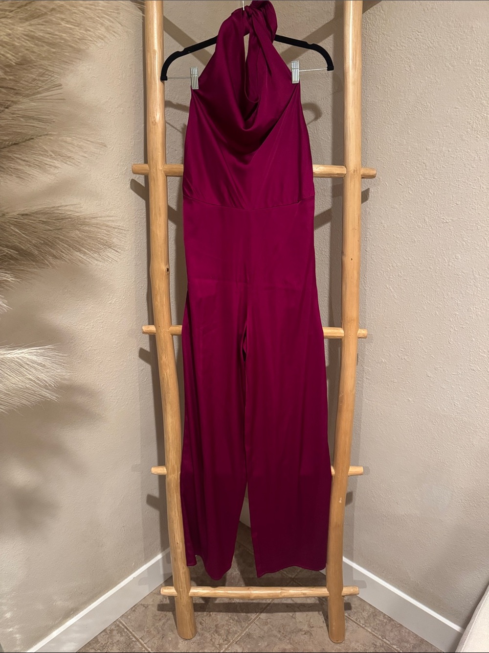 Express Sleeveless Halter Jumpsuit in Berry Plum